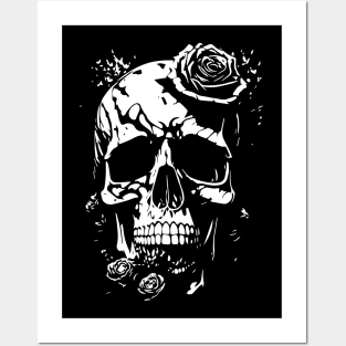 Skull with roses Posters and Art